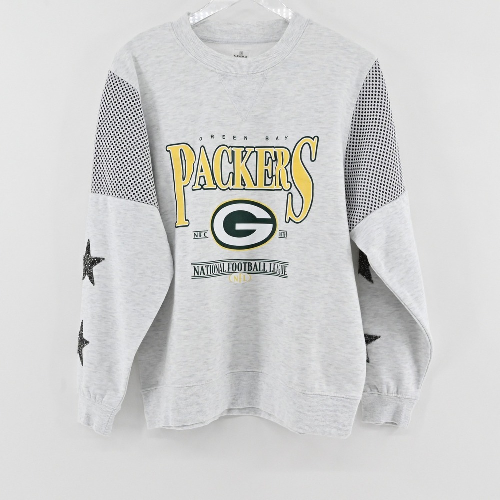 Gameday Couture Green Bay Packers Sweatshirt Womens Size M Gray Star Sleeve NFL